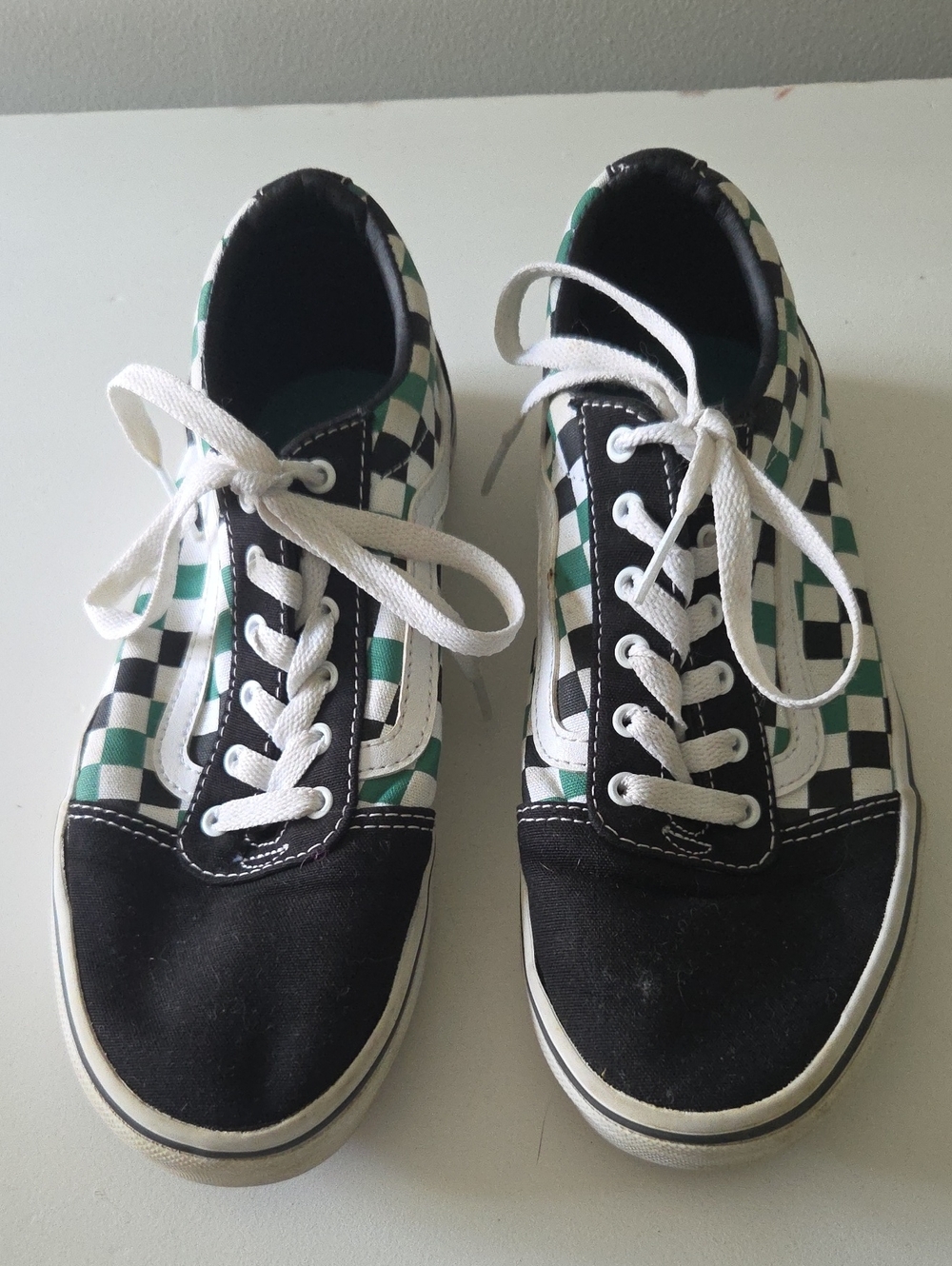 VANS Checkerboard Lace-Up Sneakers in Black and Teal
